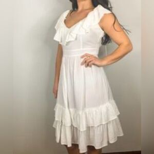 Calvin Klein Dress Sleeveless Crinkle Tiered Ruffle Hem H6